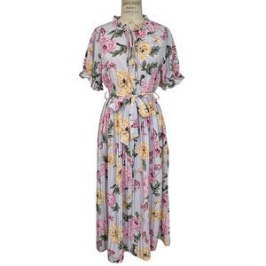 C+D+M Women Floral Maxi Dress Medium Lavender Pastel Ruffle Cottage Church NEW